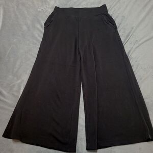 Gibson Womens Small Casual Pants Black Elastic Waist Pocket Flat Front Wide Crop